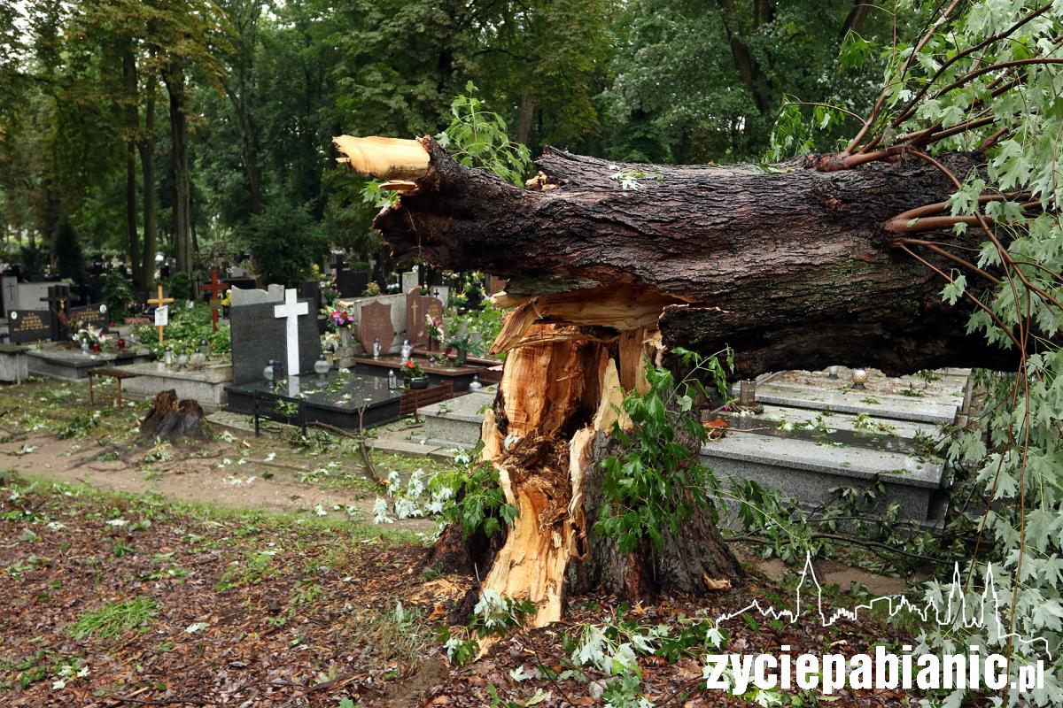 Burza powaliła drzewa na cmentarzu