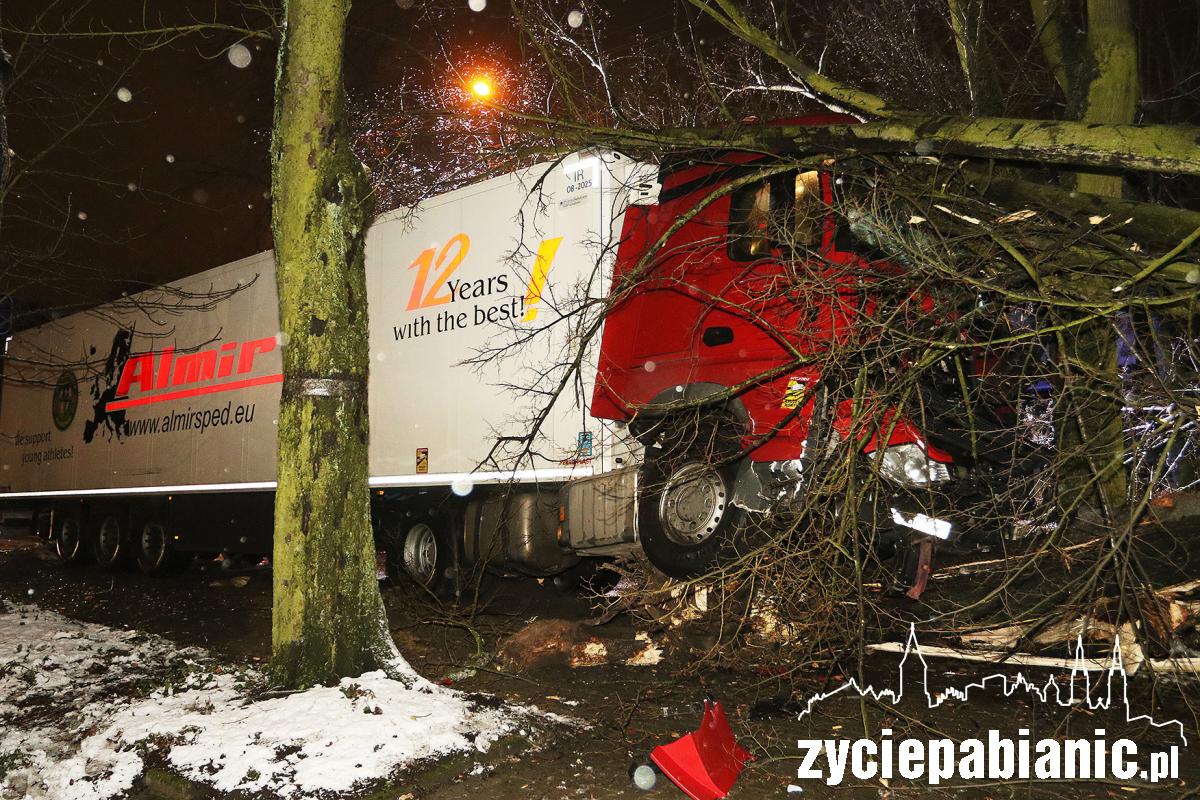Ciężarówka skosiła drzewo