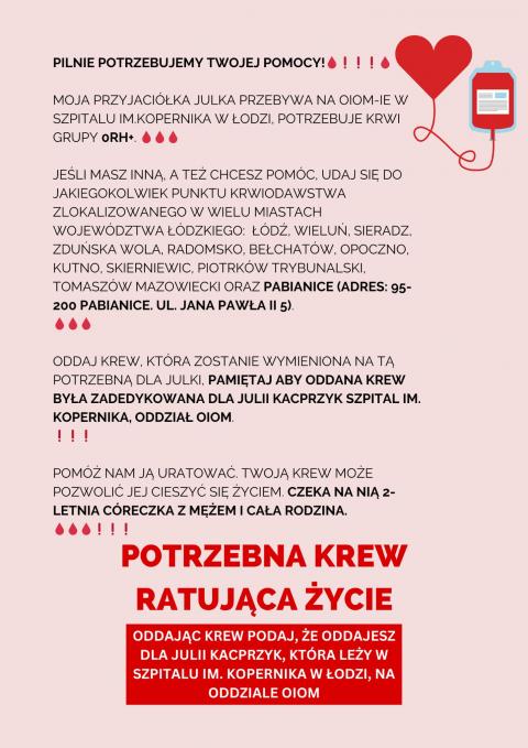 Żona piłkarza Iskry Dobroń pilnie potrzebuje krwi Życie Pabianic