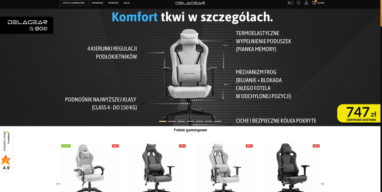 Sklep z fotelami gamingowymi dla wymagających 